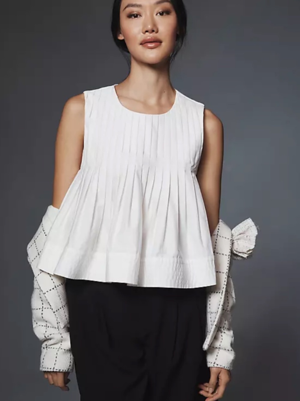 Anthropologie Mare Mare Pleated Blouse Size Small White Sleaveless Top (U)
